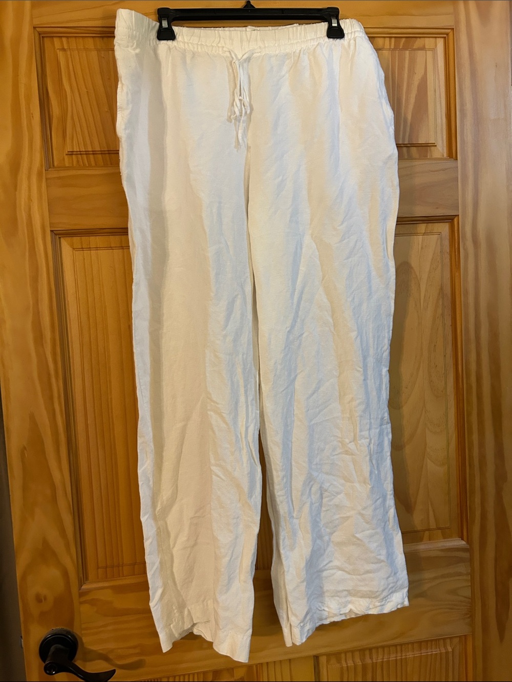 H&M White Linen-Blend Drawstring Pants